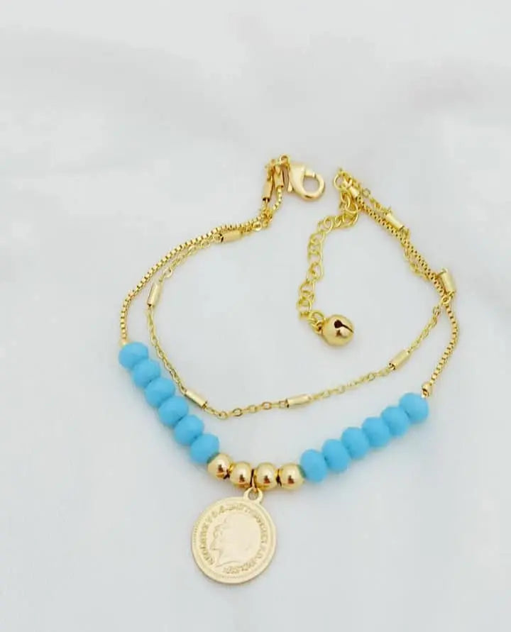 Vintage Classic Turquoise Beads Stainless Steel Bracelet