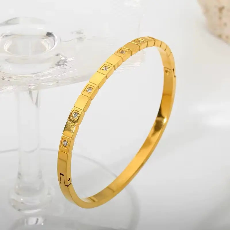 Geometric Gold Crystal Bangle