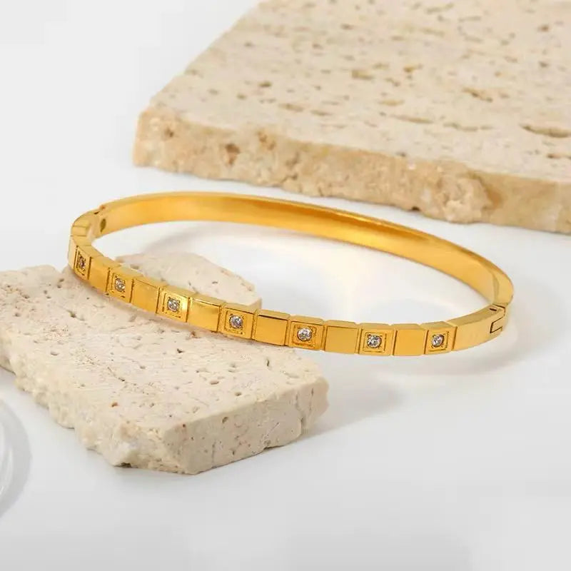 Geometric Gold Crystal Bangle