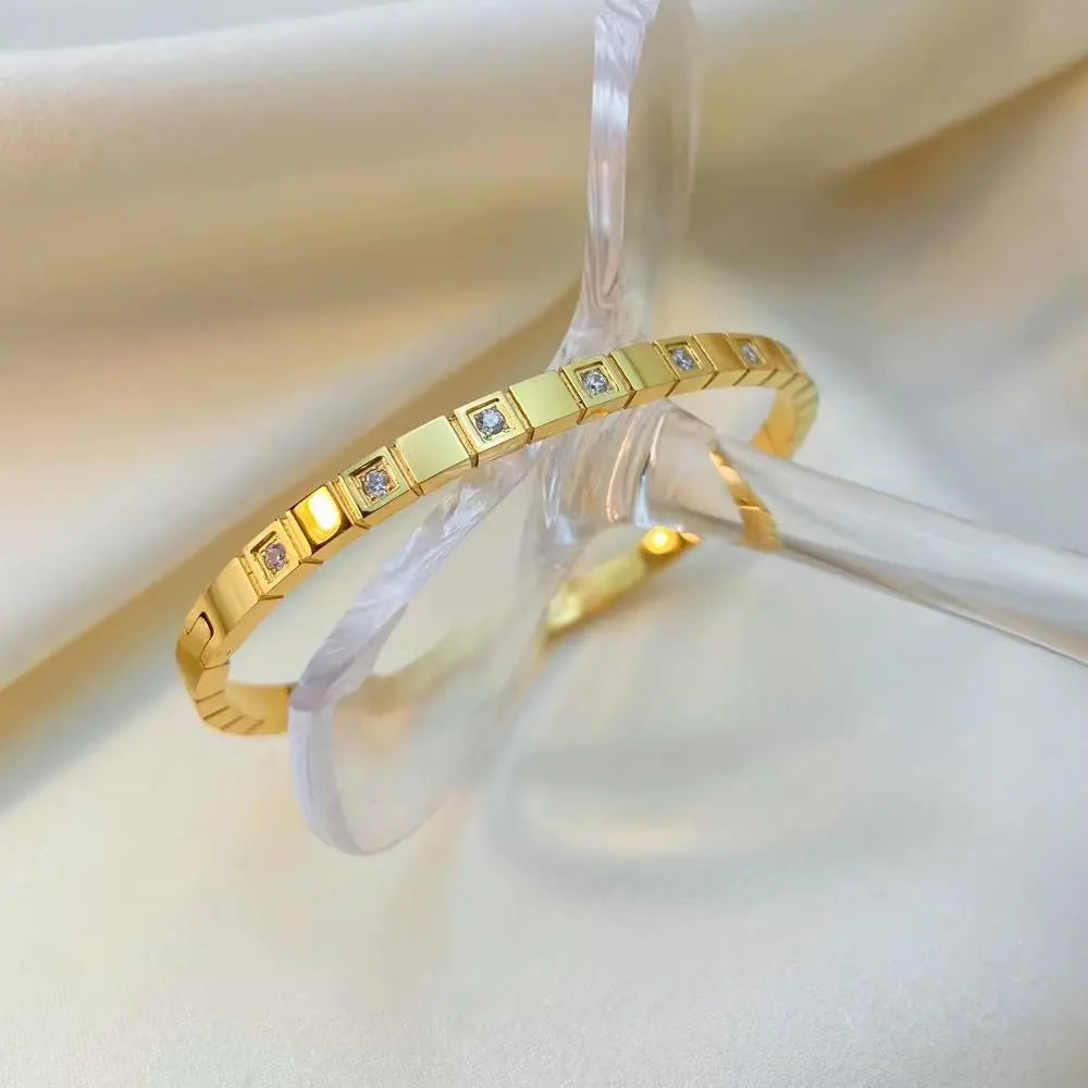 Geometric Gold Crystal Bangle