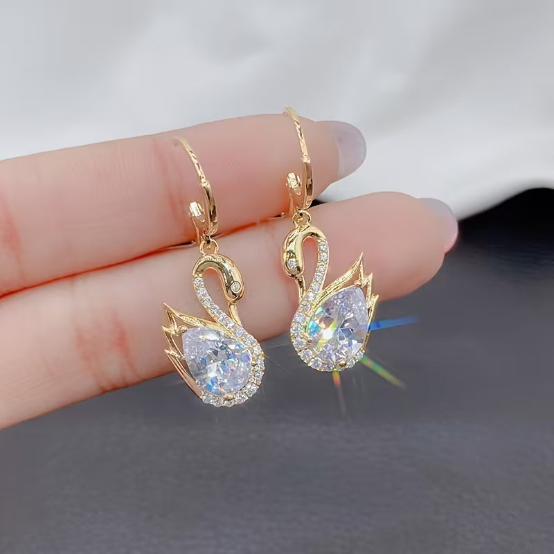 Golden Swan Drop Earrings