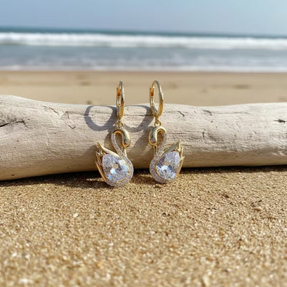 Golden Swan Drop Earrings