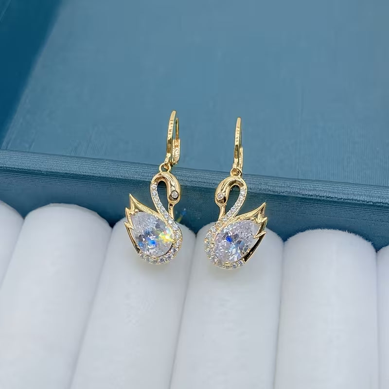 Golden Swan Drop Earrings