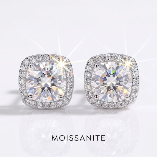 Halo Cushion Moissanite Studs