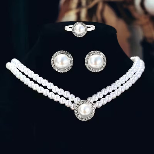 Pearl Halo Bridal Set
