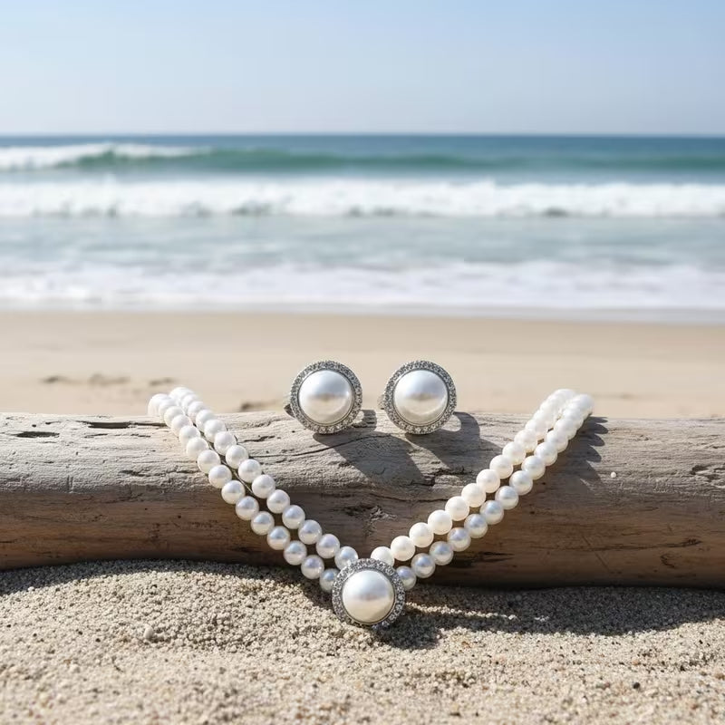 Pearl Halo Bridal Set