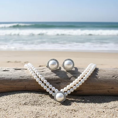 Pearl Halo Bridal Set
