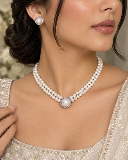 Pearl Halo Bridal Set